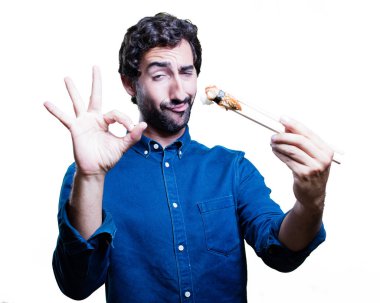 man yemek suşi Tamam işareti ile