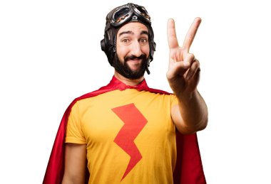 zafer işareti ile deli süper kahraman