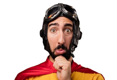 şaşkın yüz ile deli süper kahraman