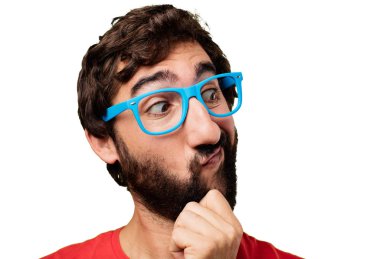 yüz şüphe ile genç deli adam