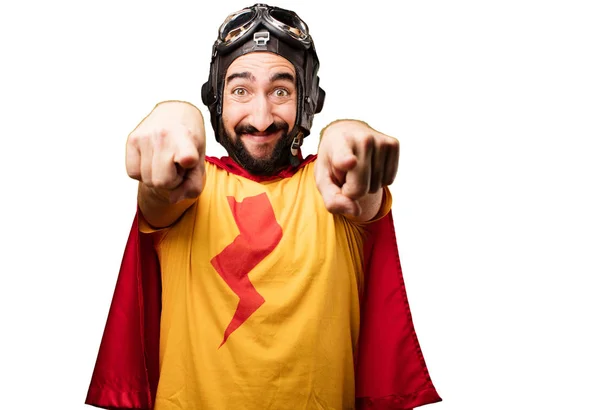 Crazy super hero pointing — Stock Photo, Image