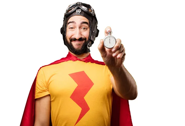 Young crazy hero with stopwatch — Stock Photo, Image