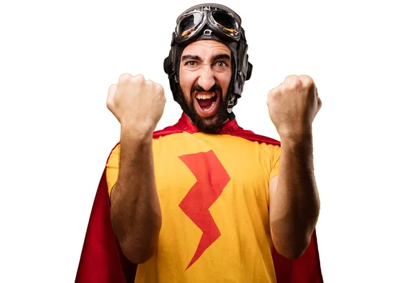 Сумасшедший супергерой со знаком победы — стоковое фото