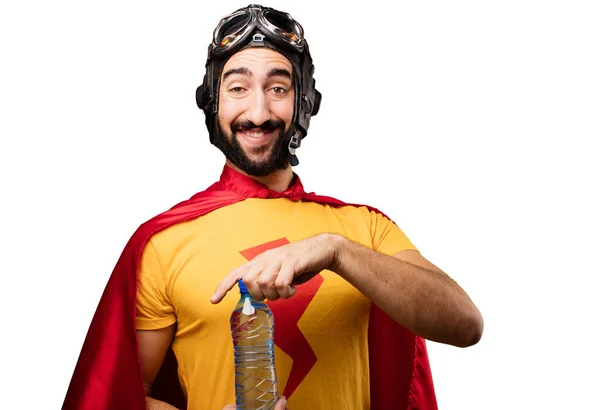 Super herói louco com garrafa de água — Fotografia de Stock