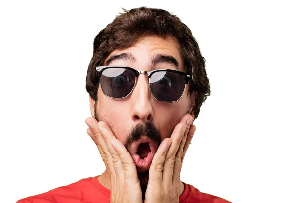 Young crazy man with surprised expression — Stock Photo, Image