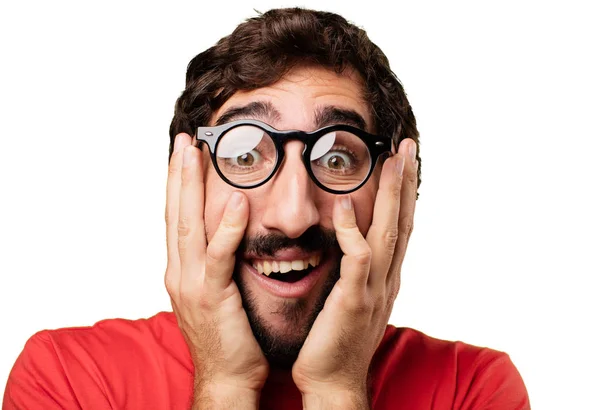 Young crazy man with surprised expression — Stock Photo, Image