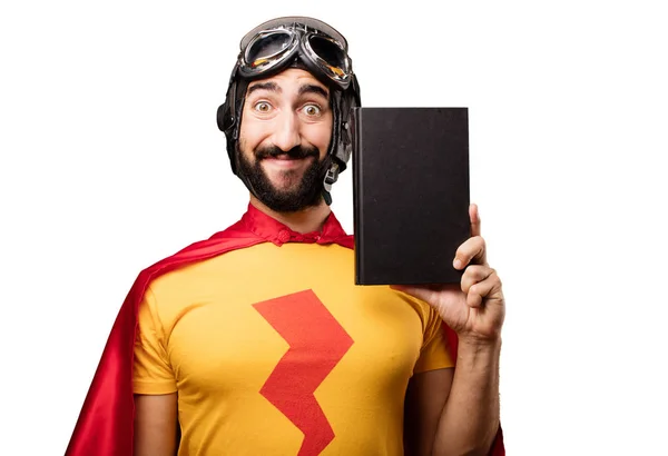 Super eroe pazzo con un libro — Foto Stock