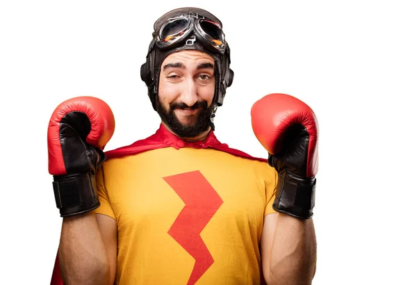 Crazy superhero in fighting pose — Stock Photo, Image