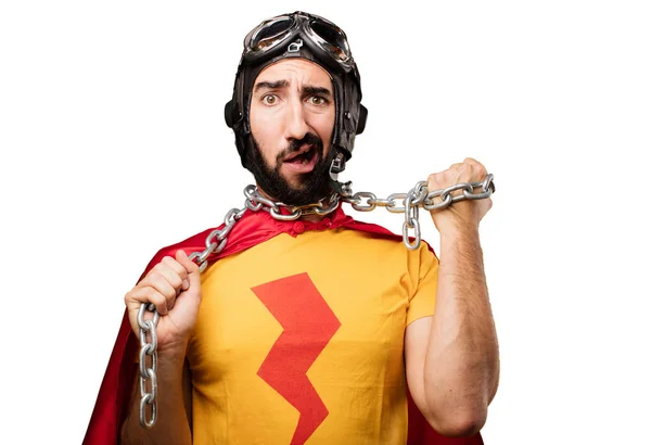 Crazy super hero with a chain — Stock Photo, Image