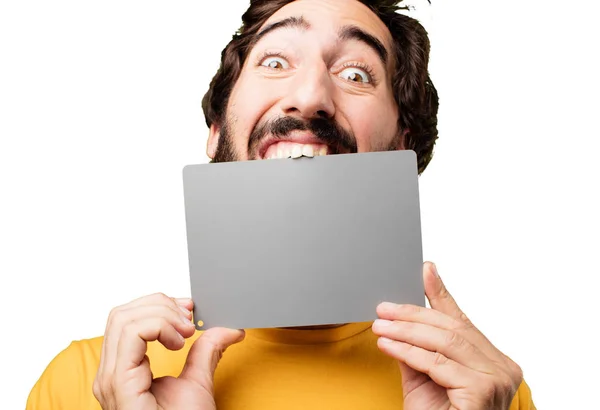 Crazy super hero with placard — Stock Photo, Image