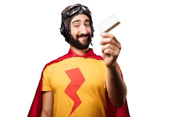 Super eroe pazzo con carta di credito — Foto Stock