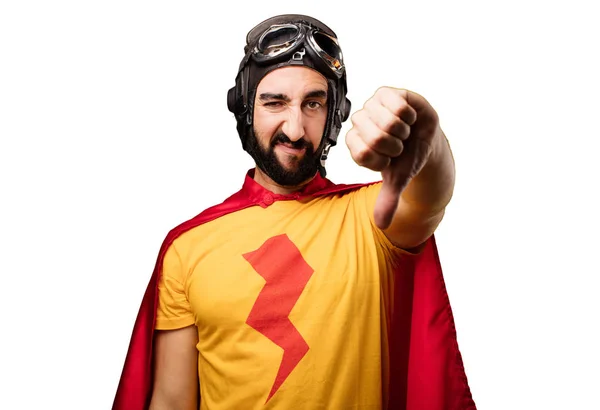 Crazy super hero with diagree gesture — Stock Photo, Image