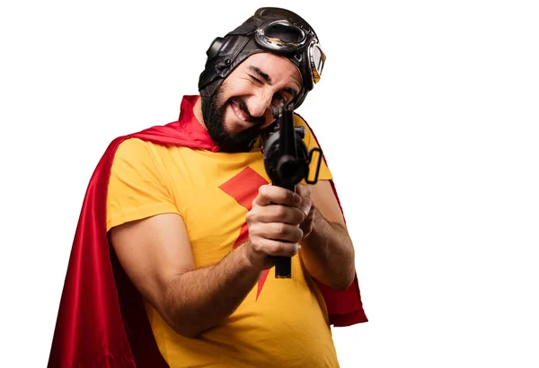 Verrückter Superheld mit Waffe — Stockfoto