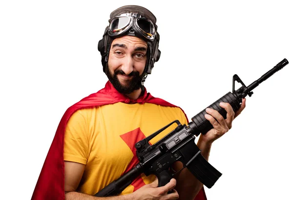 Loco super héroe con un arma — Foto de Stock