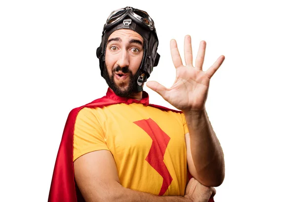 Crazy super hero with numbers sign — Stock Photo, Image