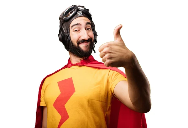 Super herói louco com sinal ok — Fotografia de Stock