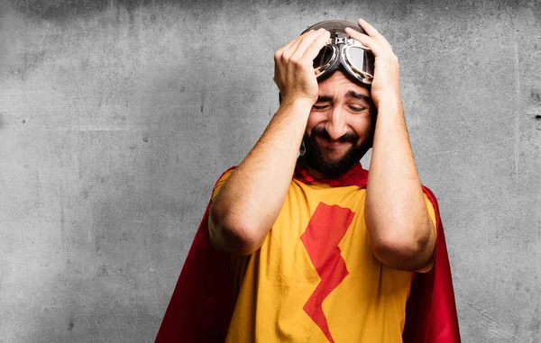 Super herói louco com expressão triste — Fotografia de Stock