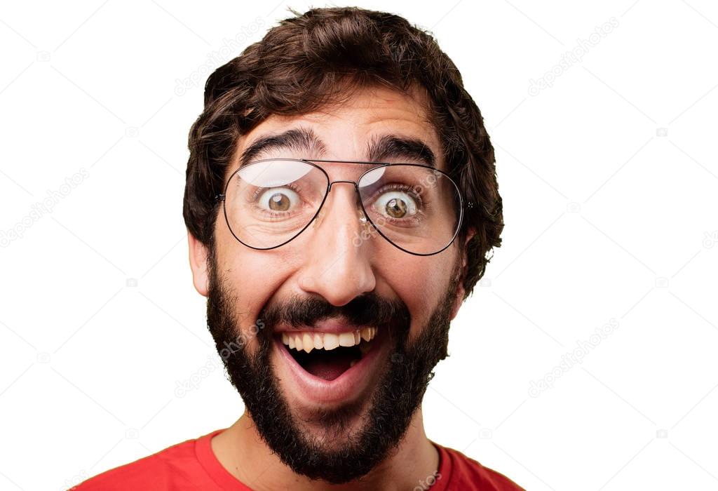 young crazy man with surprised expression