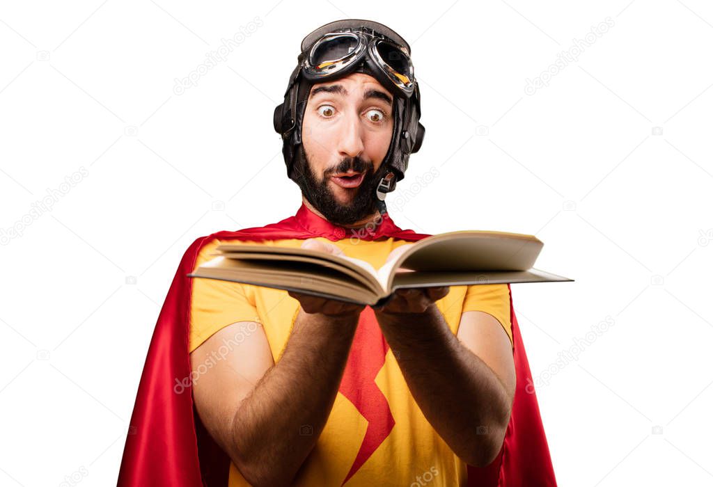 crazy super hero with a book