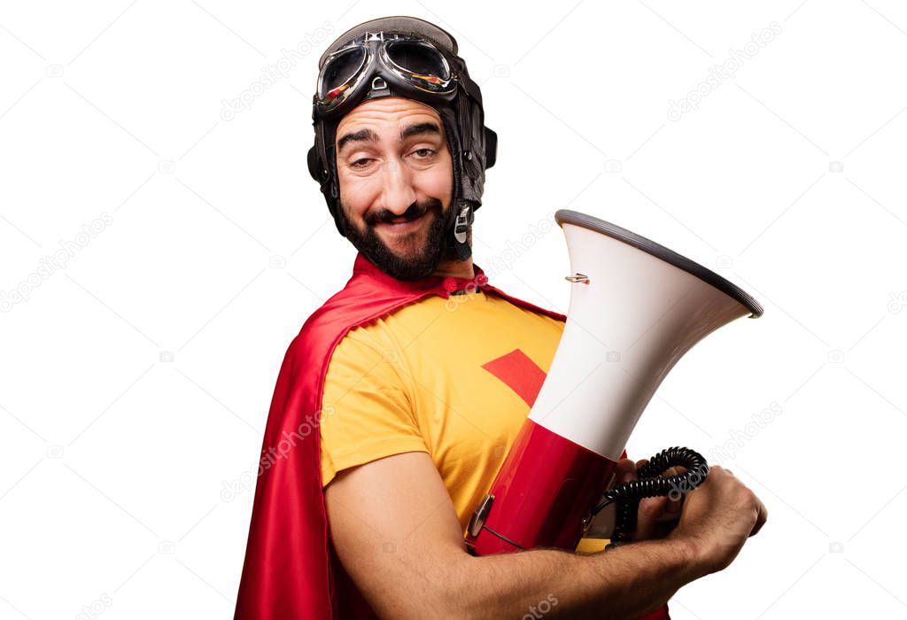 crazy super hero with a megaphone