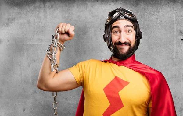 Superhéroe loco con una cadena — Foto de Stock
