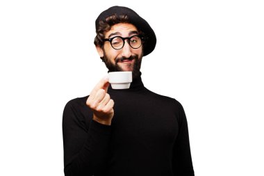 bir kahve ile genç Fransız sanatçı