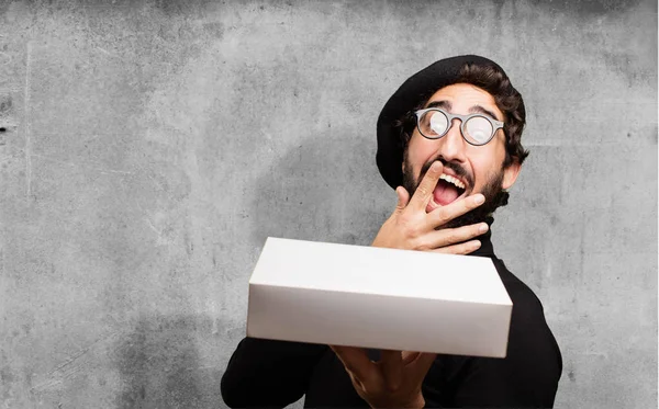 Young french artist with a box — Stock Photo, Image