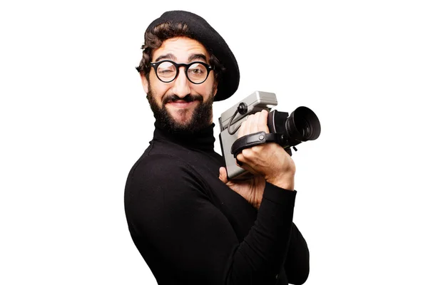Jonge Franse kunstenaar met videocamera — Stockfoto