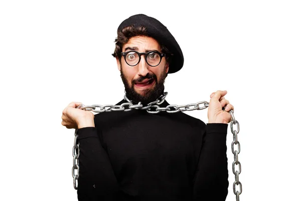 Young french artist with a chain — Stock Photo, Image