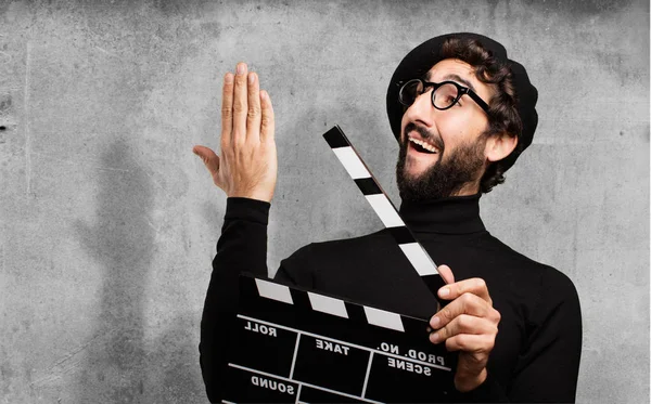 Young french artist with a clapper — Stock Photo, Image