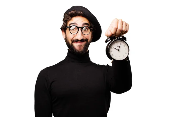 Jeune artiste français avec une horloge — Photo