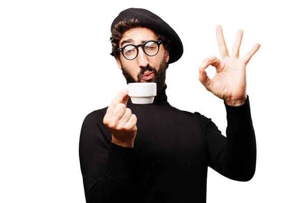 Giovane artista francese con un caffè — Foto Stock