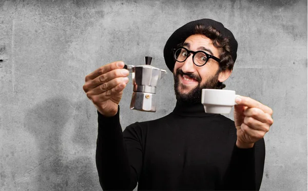 Tânăr artist francez cu o cafea — Fotografie, imagine de stoc