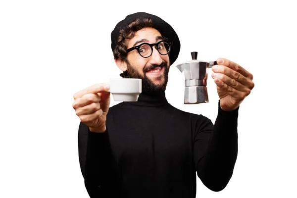 Jonge Franse kunstenaar met een kopje koffie — Stockfoto