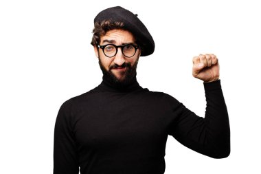 yumruk işareti ile genç Fransız sanatçı