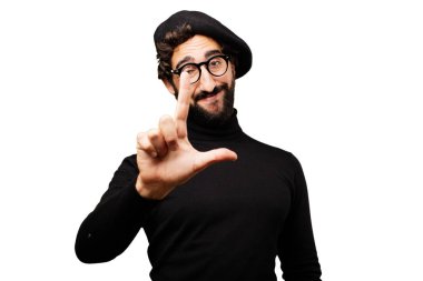 kaybeden işareti ile genç Fransız sanatçı