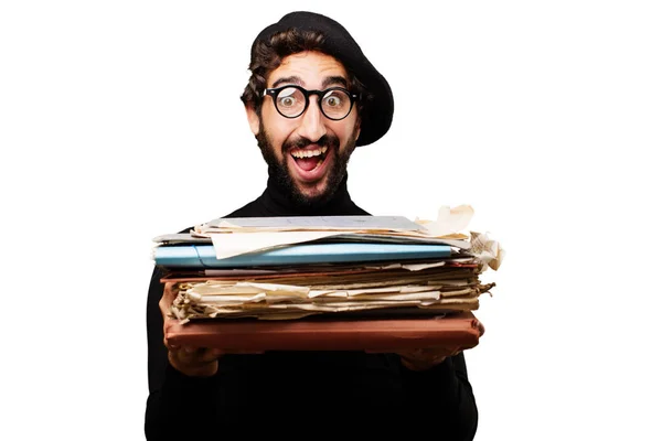 Young french artist with files — Stock Photo, Image