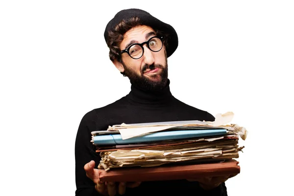 Young french artist with files — Stock Photo, Image