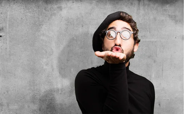 Young french artist with air kiss — Stock Photo, Image