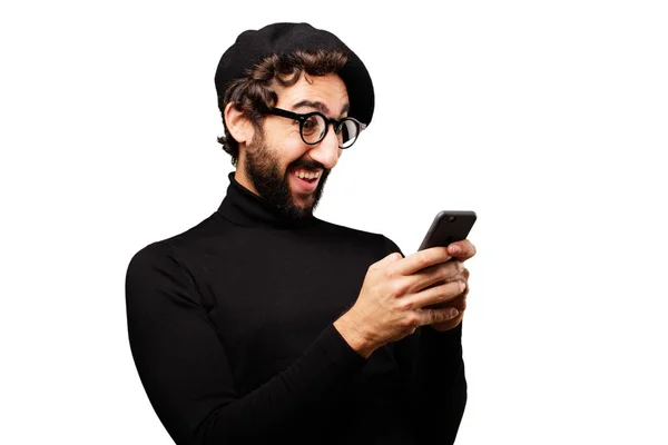 Young french artist with mobile phone — Stock Photo, Image