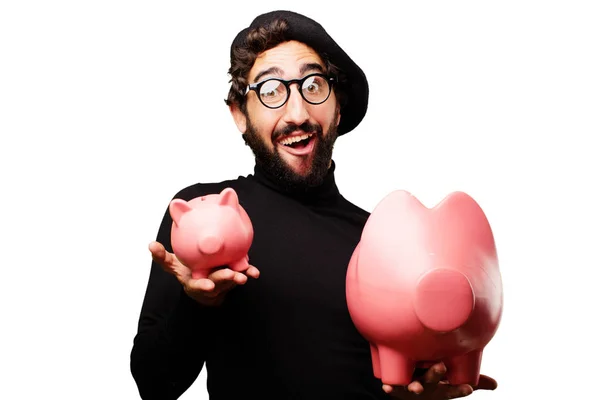 Young french artist with piggy banks — Stock Photo, Image
