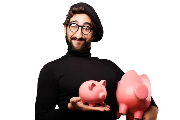 Молодий французький художник зі свинячими банками — стокове фото