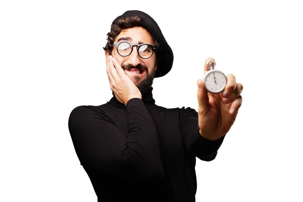 Young french artist with stopwatch — Stock Photo, Image