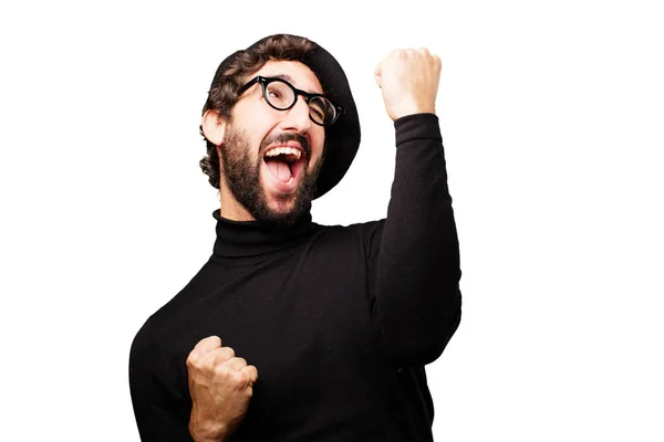 Young french artist with victory sign — Stock Photo, Image