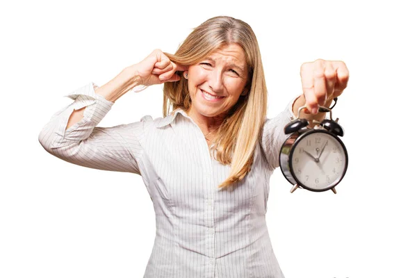 Anciano hermosa mujer con un reloj —  Fotos de Stock