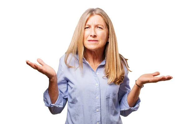 Senior beautiful woman in confused pose — Stock Photo, Image