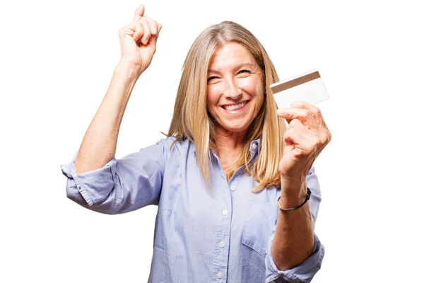 Senior beautiful woman with credit card — Stock Photo, Image