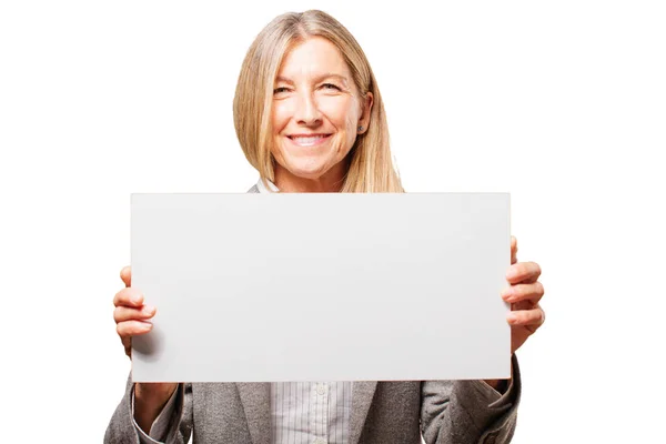 Senior hermosa mujer con un cartel —  Fotos de Stock