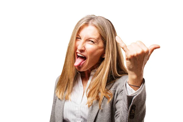 Senior beautiful woman with rock sign — Stock Photo, Image