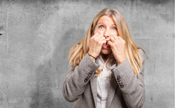 Senior beautiful woman in scared pose — Stock Photo, Image